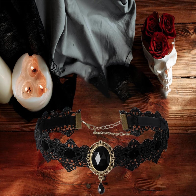 IS4U Gothic Lace Choker Necklace with Vintage Crystal Gems - Vampire Bat Design, Perfect for Halloween, Parties & Costumes - Image 2